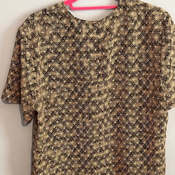 VINTAGE LE SUIT WOMEN BLOUSE  SIZE MEDIUM COLOR TAN/ DARK GREEN SHORT SLEEVE… - Picture 7 of 11